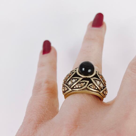 Signed Heidi Daus Onyx Black Cocktail Ring Swarovski Crystal Rhinestone Sz 6.75 - Picture 7 of 11